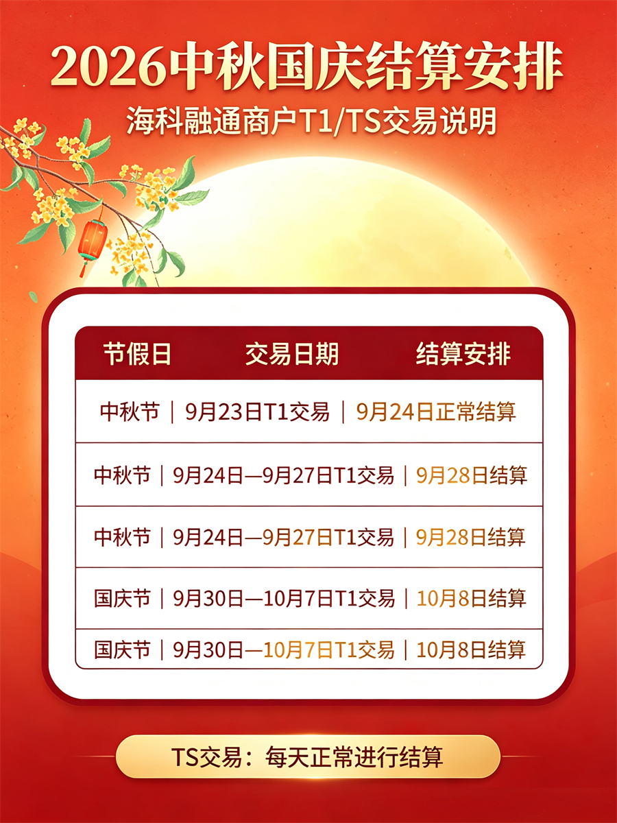 海科融通:2026中秋国庆双节假期对账结算须知-第1张图片-拉卡拉POS机办理 海科融通:2026中秋国庆双节假期对账结算须知-第1张图片-拉卡拉POS机办理