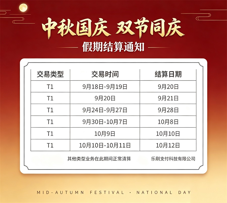 乐刷支付2026中秋国庆资金清算通知及到账问答-第1张图片-拉卡拉POS机办理 乐刷支付2026中秋国庆资金清算通知及到账问答-第1张图片-拉卡拉POS机办理